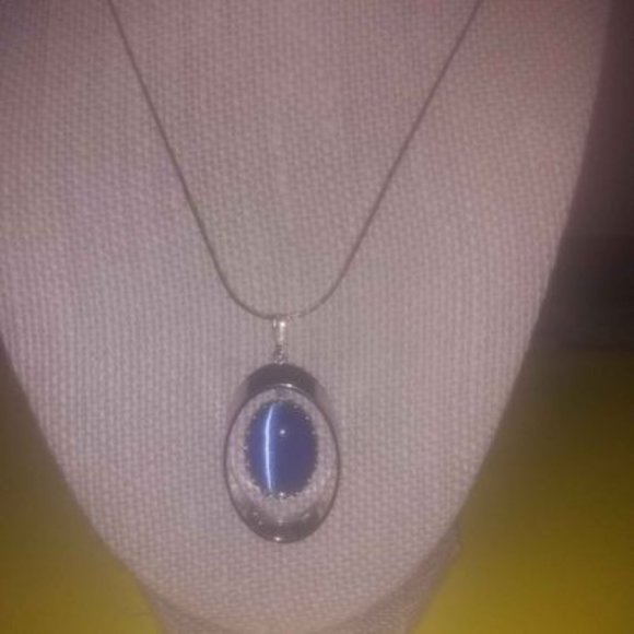 Blue Cat's Eye Necklace plus Earrings Set - Picture 2 of 5